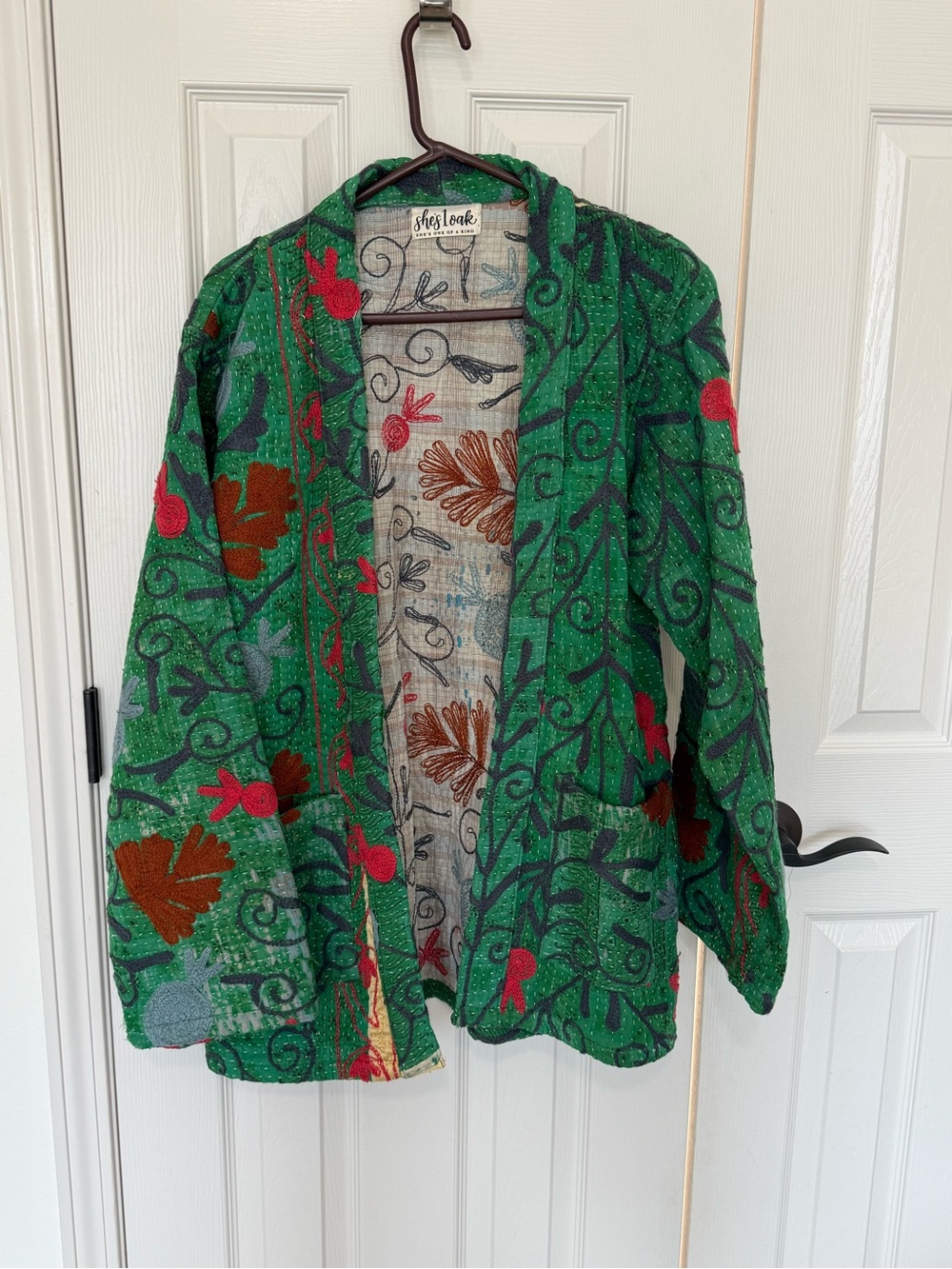 Green Floral Open Front Jacket
